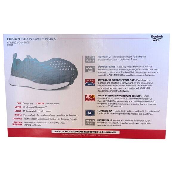 Reebok NIB Fusion Flex Weave Work Athletic Work Shoe Extra Wide Toe Blk Teal 12M - Picture 9 of 12
